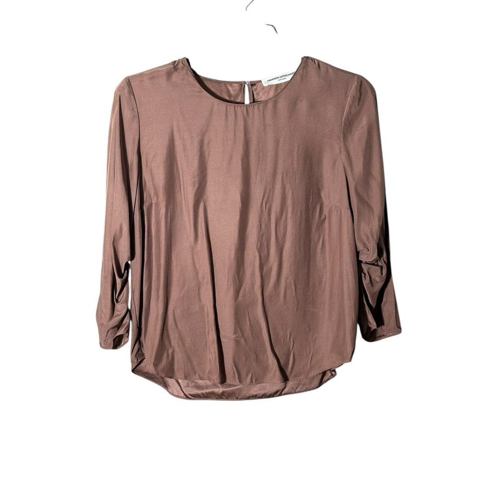 Amanda Uprichard 100% Silk‎ Top Shirt Blouse Gathered Sleeves Pullover #AAx-2